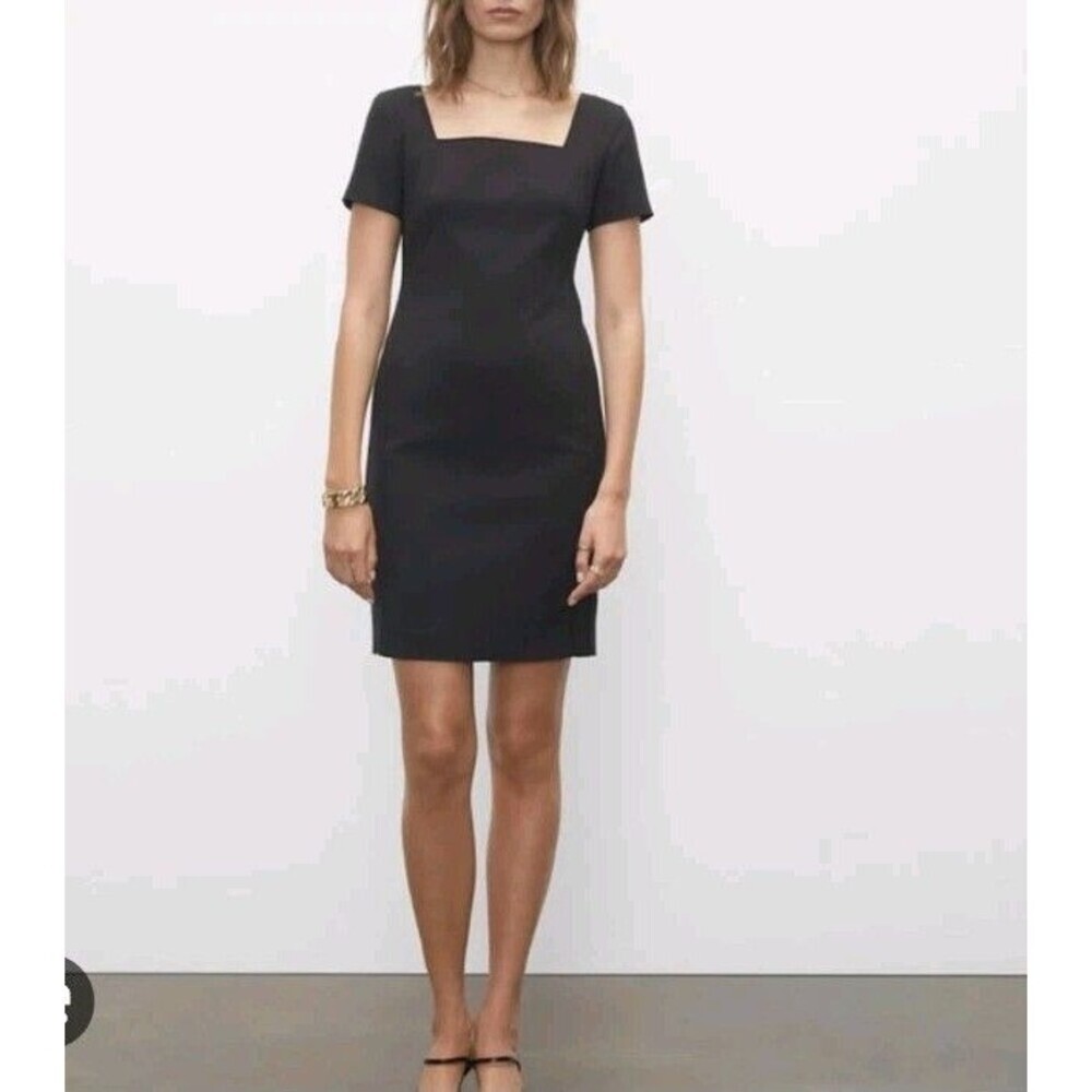 Club Monaco Womens Black Square Neck Short Sleeve Back Zip Sheath Dress 173